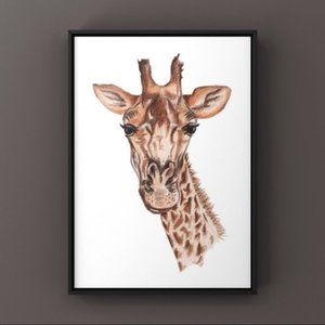 Watercolor Giraffe face brown tan black art print